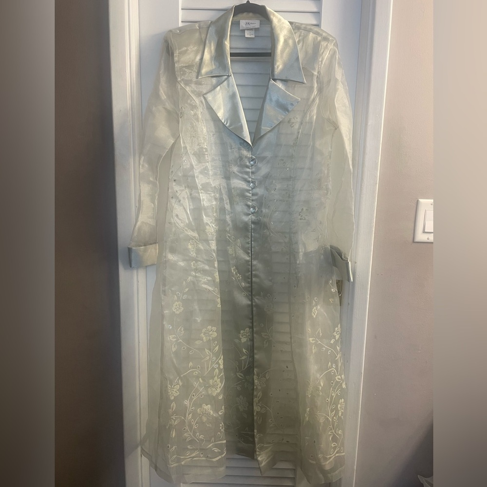 3k Fashions Vintage STUNNING Tailored Sheer Faint Mint/Silver Chiffon Duster XL